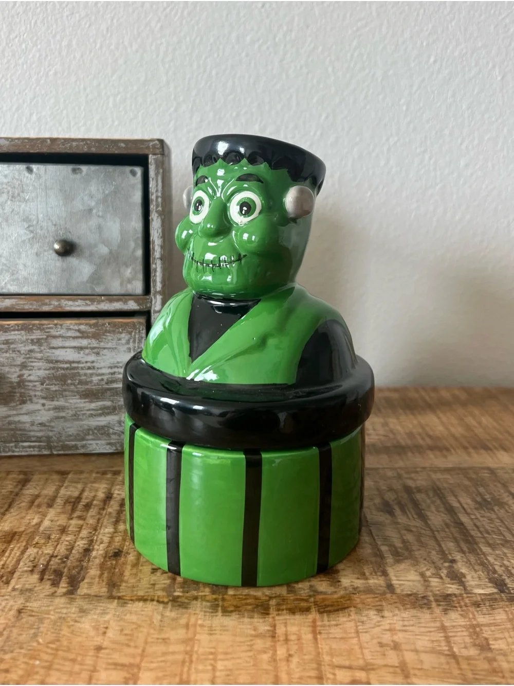 New Halloween Striped Frankenstein Ceramic Candy Dish Retro Vintage Style
